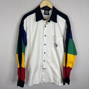VTG Asphalt Cowboy White Colorblock Cowboy Western Button Down Shirt Men's XL